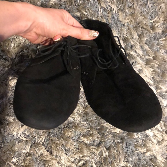 Prada Authentic Suede Black Lace Up Flat Booties - Picture 6 of 8
